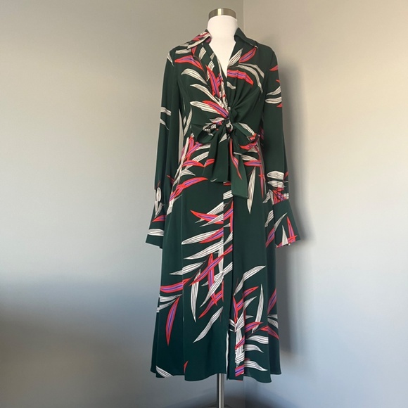 $468 DIANE VON FURSTENBERG QUINCY HUNTER PALM LEAVES SILK WRAP EFFECT MIDI DRESS - Picture 7 of 16